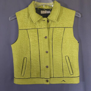 Vintage Tsunami Faux Suede Chartreuse‎ Button Down Vest Size Medium Granola Girl